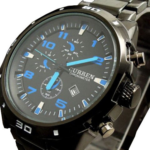 Curren 8021 Blue Pointer PU Band Analog Men Hand Wrist Watch