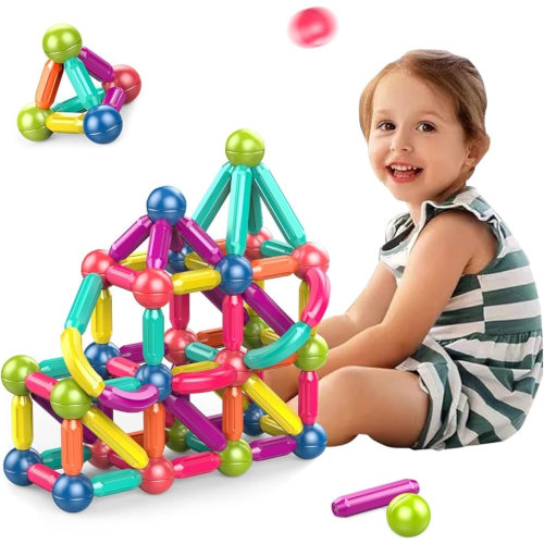 64 Pcs Magnet Balls & Construction Sticks for Kids