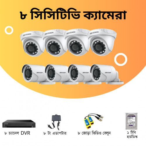 CCTV Package Hikvision 8-Channel DVR 1TB HDD 8 Camera