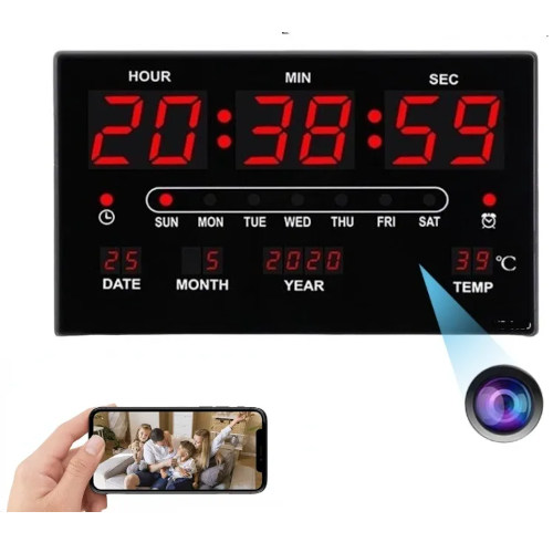 LED Digital Number Clock with Hidden Wi-Fi Camera