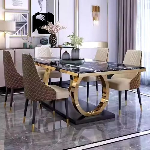 Marble-Top Dining Table Set with 6-Chair