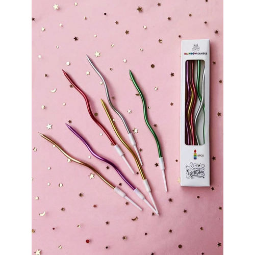 Spiral Twisty Long Stick Metallic Candle Set