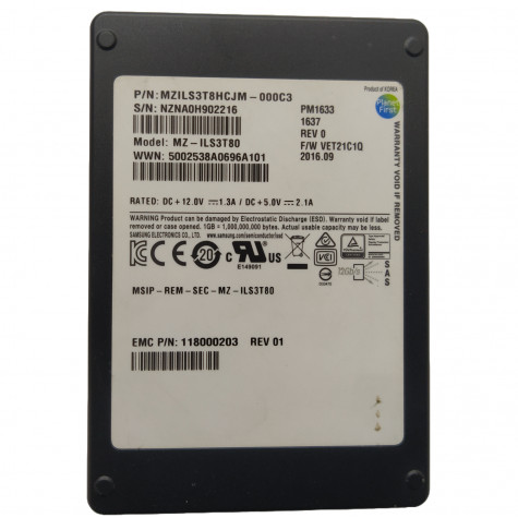 MZ-ILS3T80 PM1633 12Gbps 2.5" 3.84TB SAS SSD