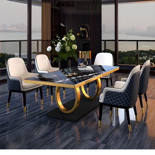 Aesthetic Design 6-Chair Marble-Top Dining Table