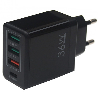 Odiomix 36W 3-USB & 1-PD Quick Charger Adapter