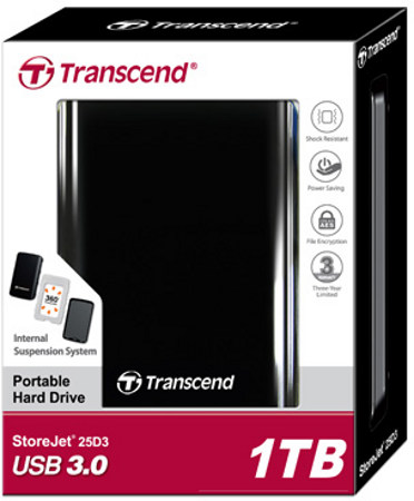 Transcend StoreJet 25D3 1TB USB 3.0 Portable Hard Disk Drive