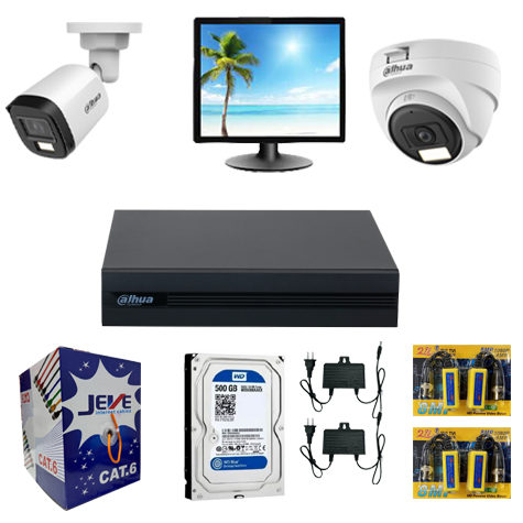 Dahua Full Color 2 CCTV Package with Monitor