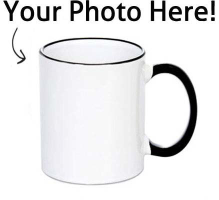 White Rim Photo Print 12 Ounce Size Color Customizable Mug