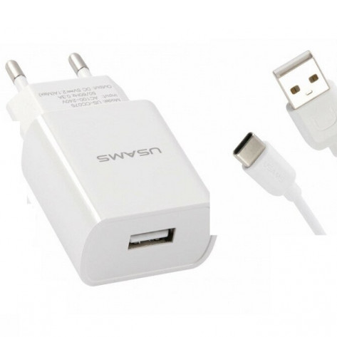 Usams Fast Charge Adapter 2 USB Port with Type-C Cable