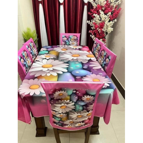 Luxurious 3D Printed Dining Table & Chair Cover Set