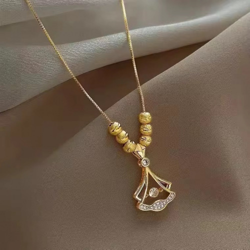 Diamond & 18K Gold Plated Titanium Steel Necklace