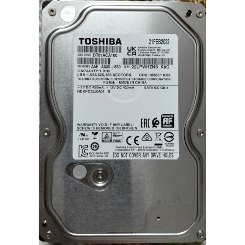 Toshiba 1TB 3.5" SATA 7200RPM PC Surveillance HDD