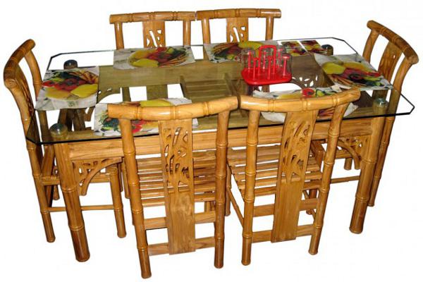 Dining  Table Glass Top Natural Hand Polish Color Furniture