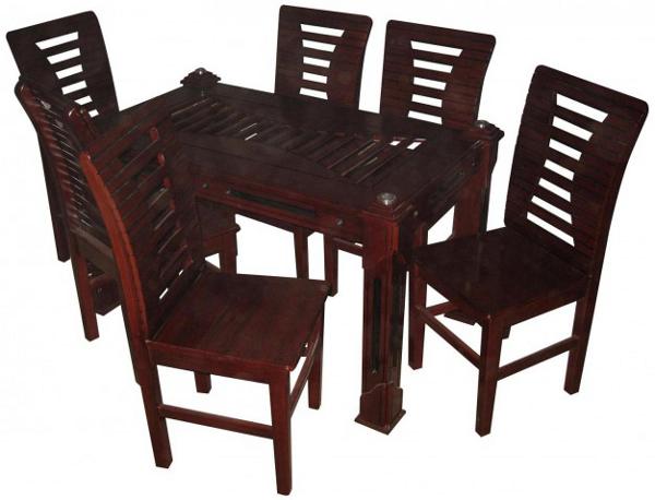 Modern Dining Table Set 6 Chairs Koroi Wood 10mm Glass DL48F