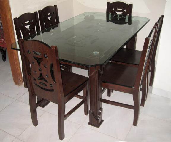 Modern Dining Table Solid MDF Wood Furniture with Six Chairs