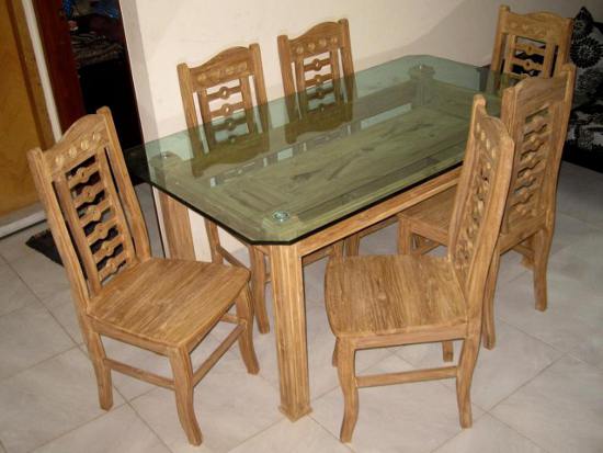 Modern Dining Table Six Chairs Glass Top D57F Furniture
