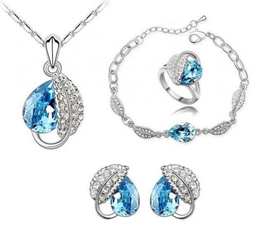 Platinum Plated Crystal Flower Shape Jewellery Set