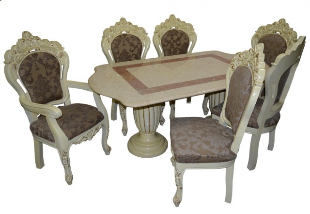 Dining Table Set Six Chairs Marble Pathor Top DL67F
