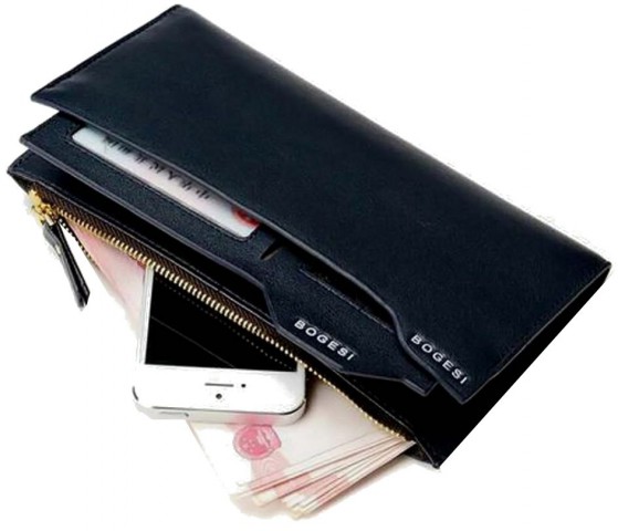 Bogesi MLW3CL201510 Long Black Genuine Leather Wallet